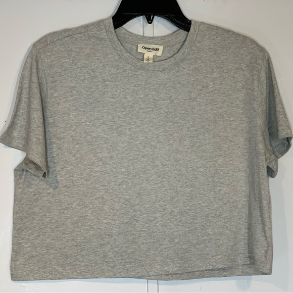 Open Edit Boxy Crop Organic Cotton T Shirt in Heather Grey - Picture 3 of 12